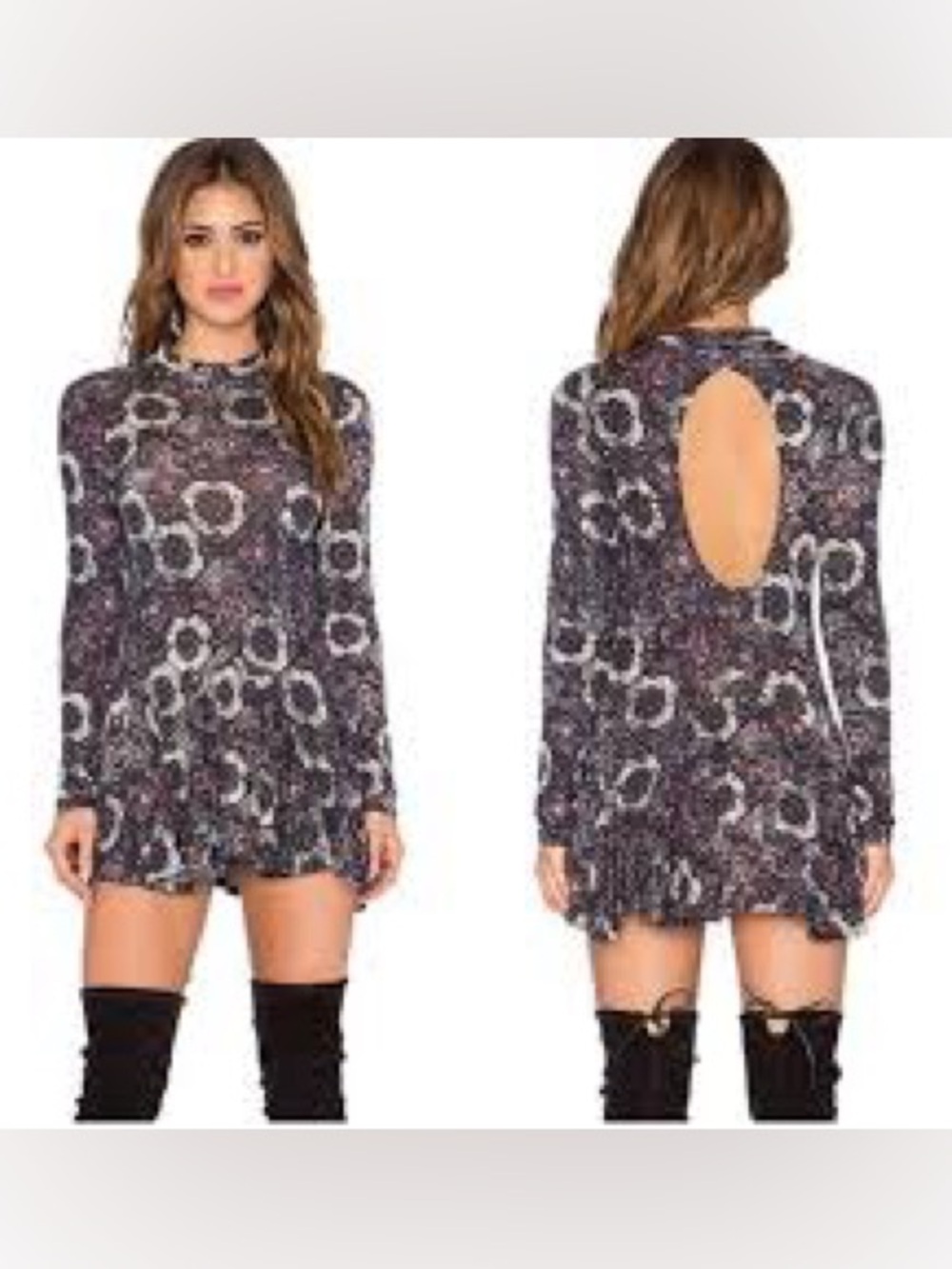 Free People Floral Print Long Sleeve Mini Dress – Size S